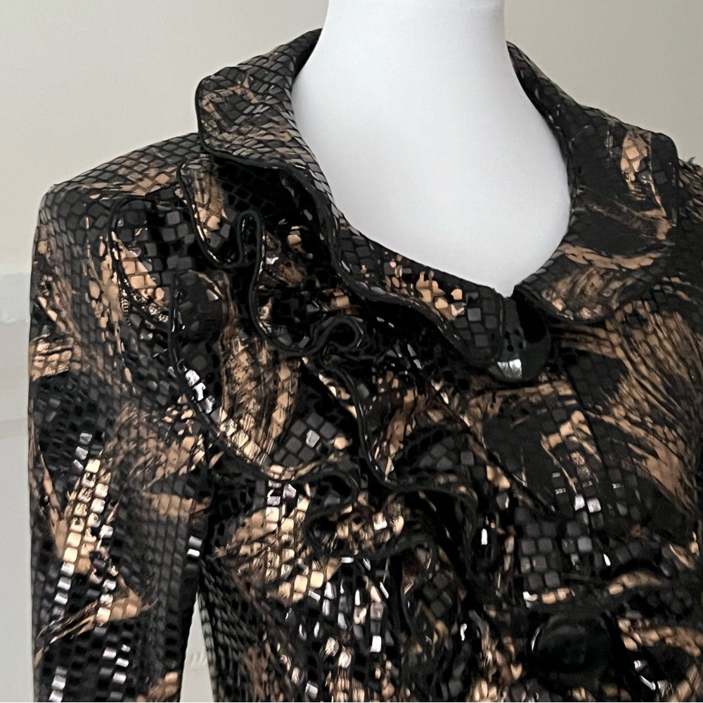Vintage Blazer Formal Jacket Small Black Medium Evening Collar Art to Wear Shine